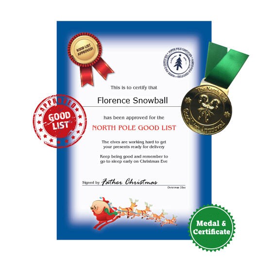 Certificate and Medal From Santa